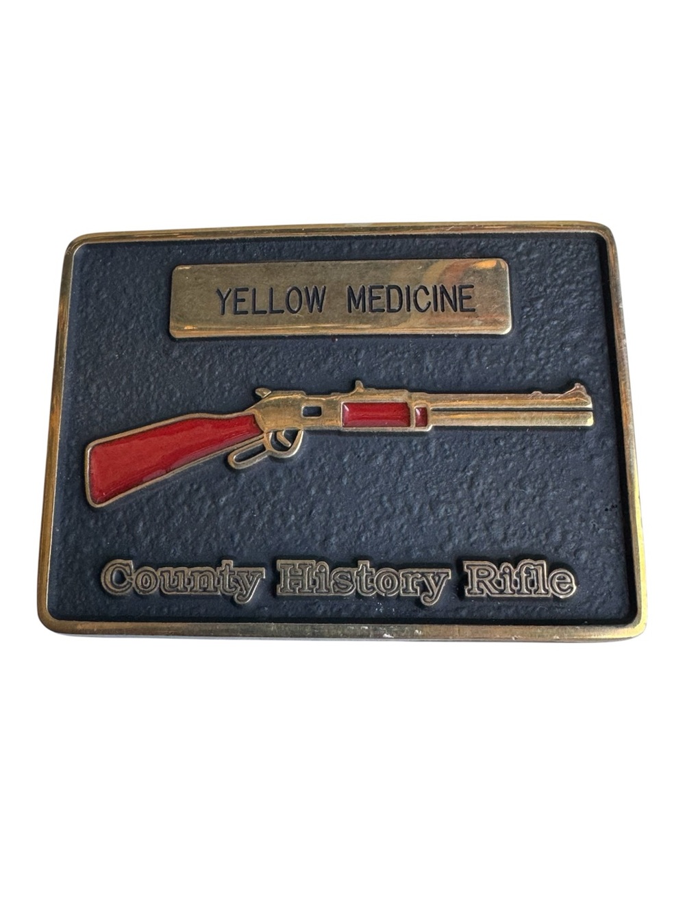 Vintage Yellow Medicine County History Rifle Solid Brass Belt Buckle MINT RARE